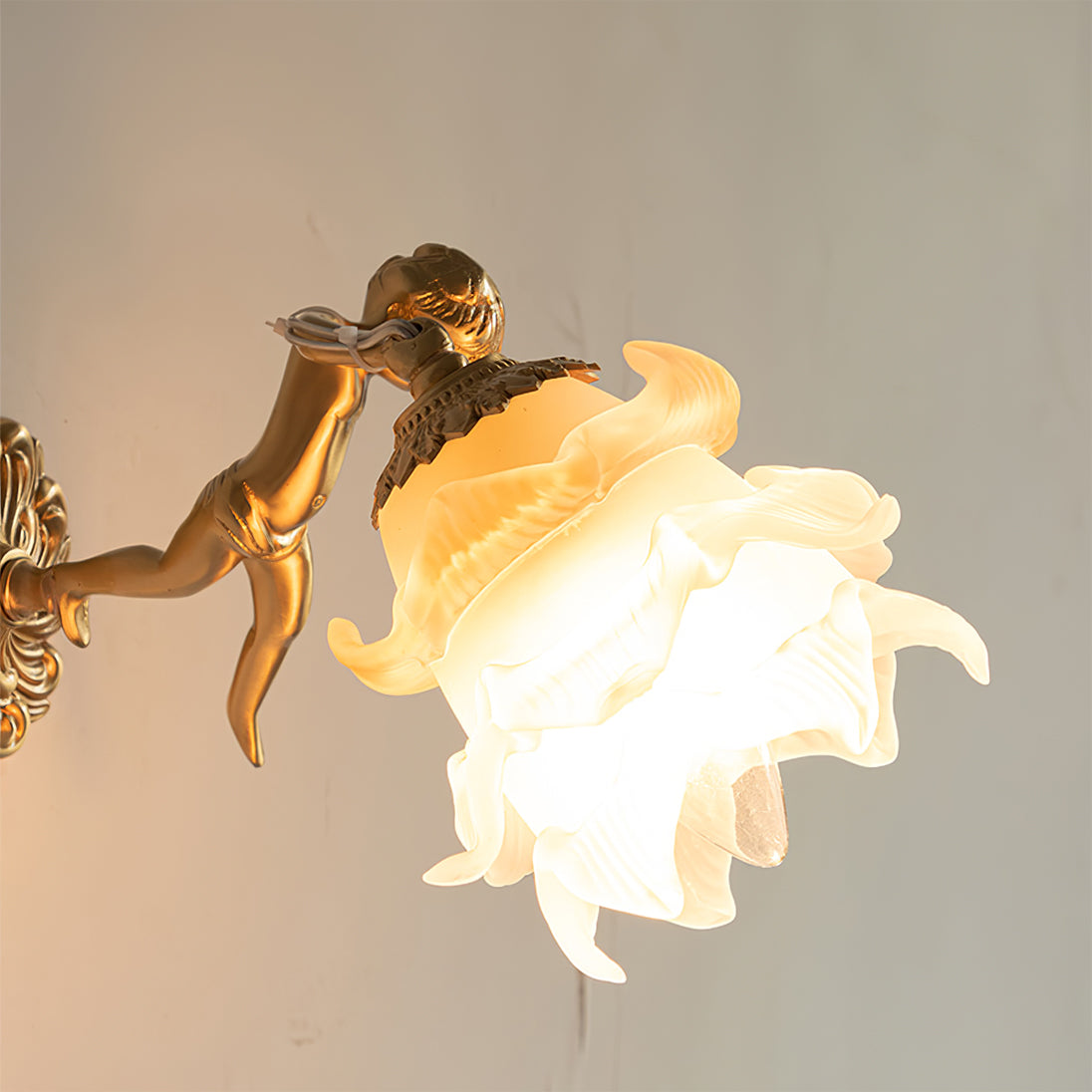 Ornate Wall Light | Sculpted Cherub Figurine Metal Sconce Fixture