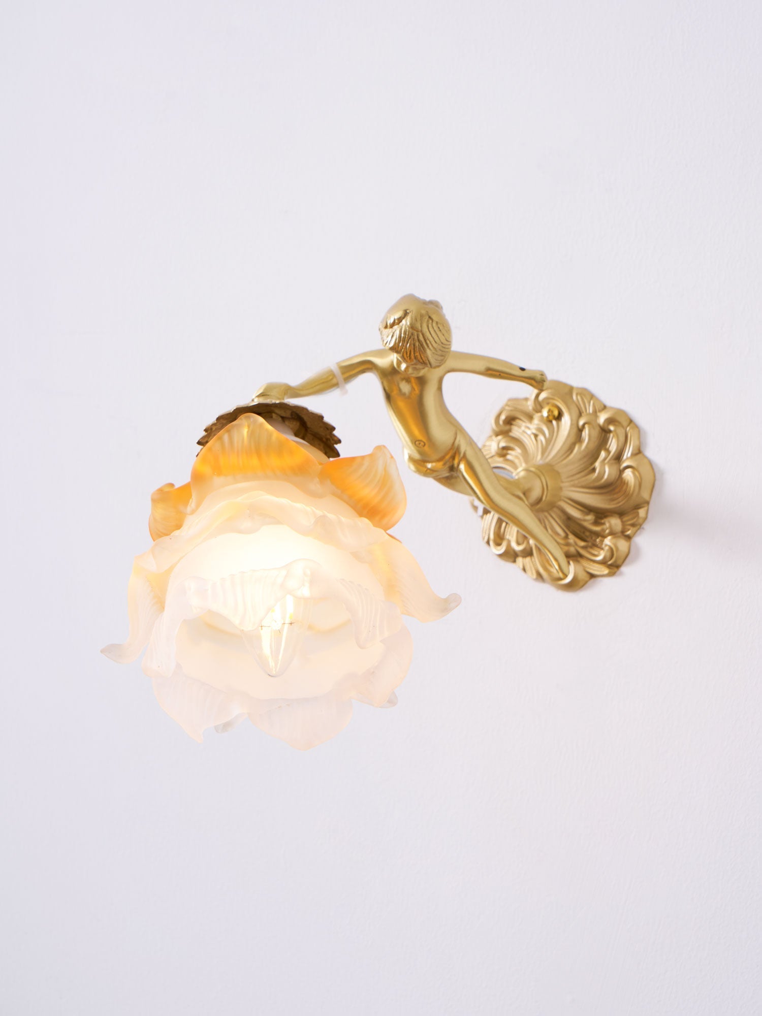 Ornate Wall Light | Sculpted Cherub Figurine Metal Sconce Fixture