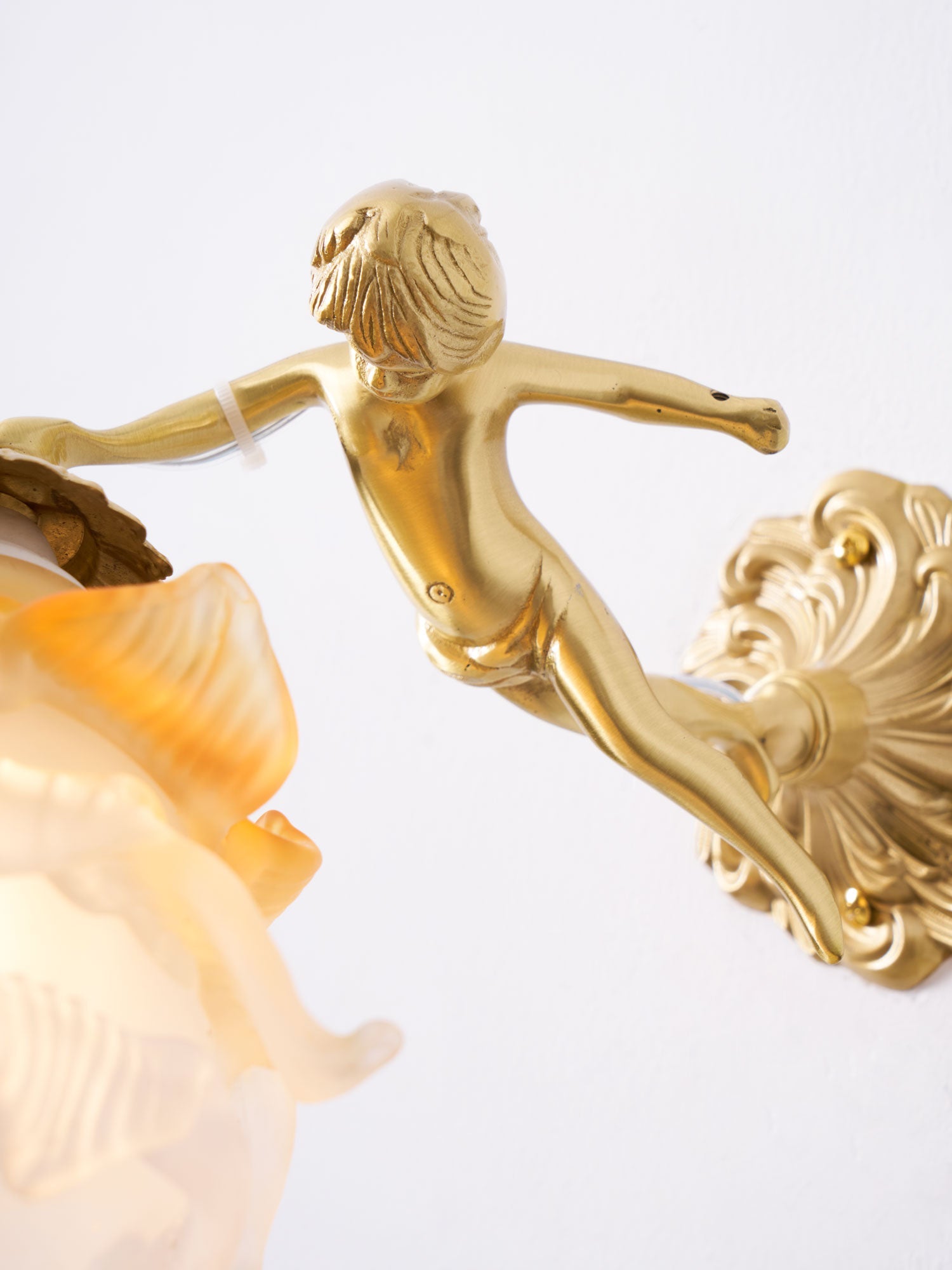 Ornate Wall Light | Sculpted Cherub Figurine Metal Sconce Fixture