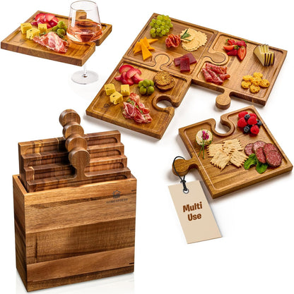Puzzle Charcuterie Board | Wood 4 Piece Interlocking Set