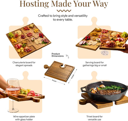 Puzzle Charcuterie Board | Wood 4 Piece Interlocking Set
