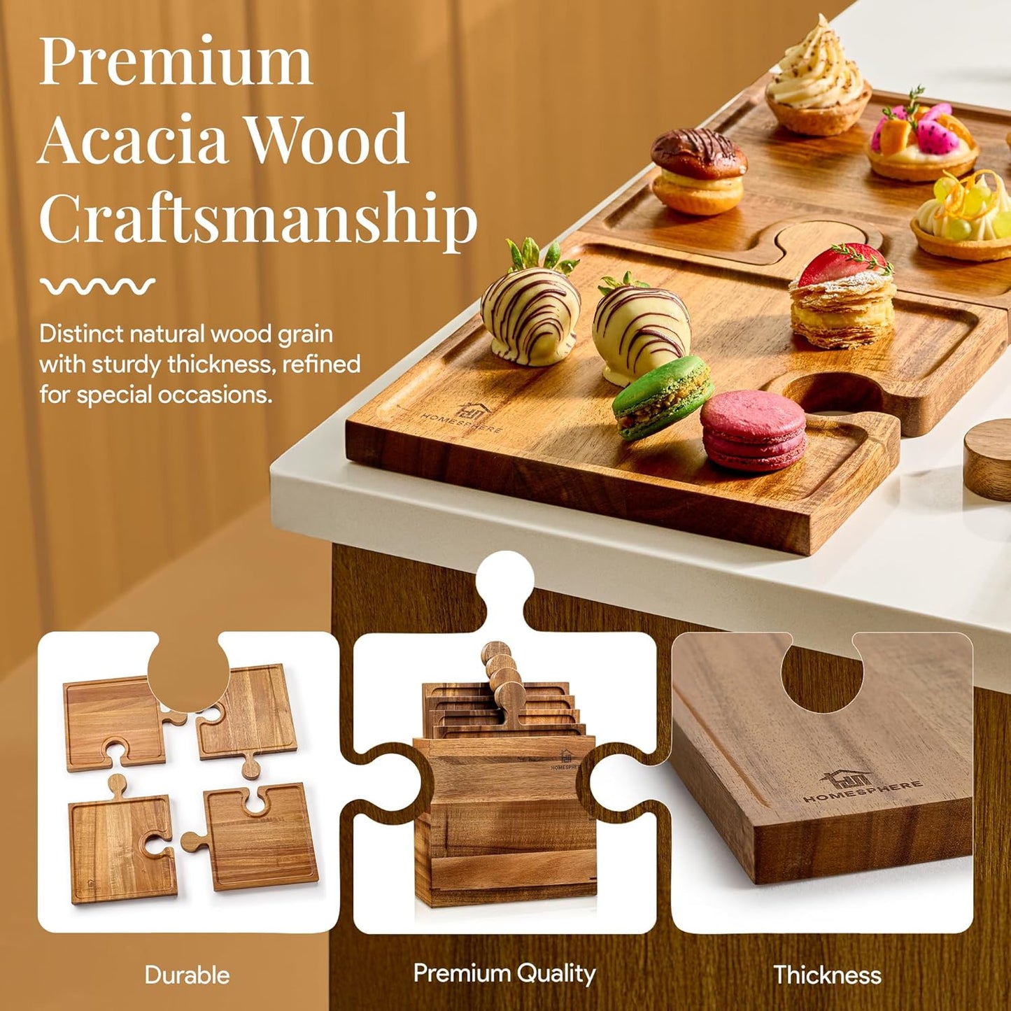 Puzzle Charcuterie Board | Wood 4 Piece Interlocking Set