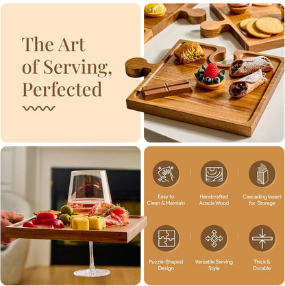 Puzzle Charcuterie Board | Wood 4 Piece Interlocking Set