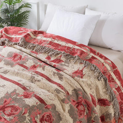 Graceful Floral Throw Blanket | Woven Botanical Pattern