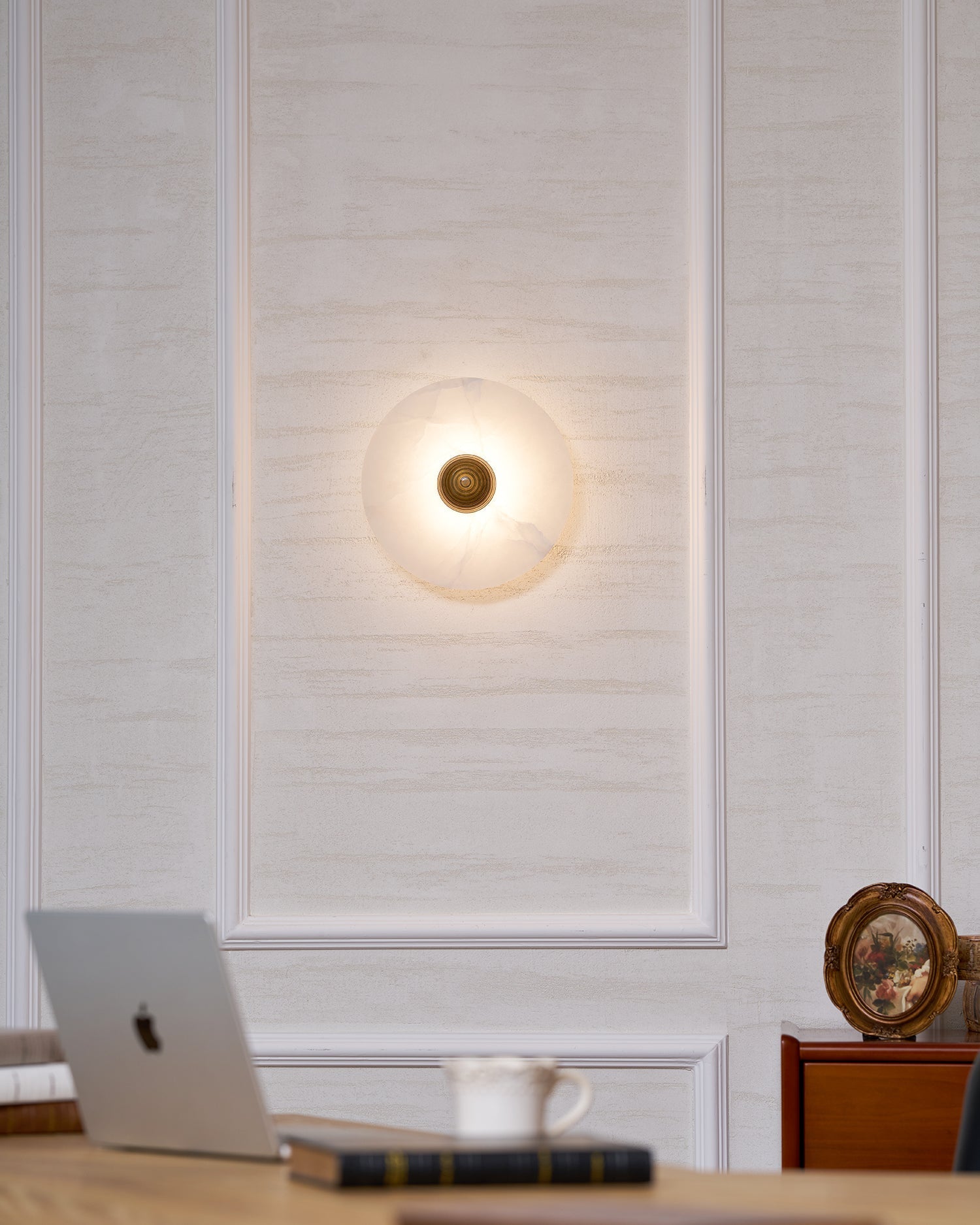 Geometric Wall Light | Translucent Alabaster Stone Disc Sconce Fixture