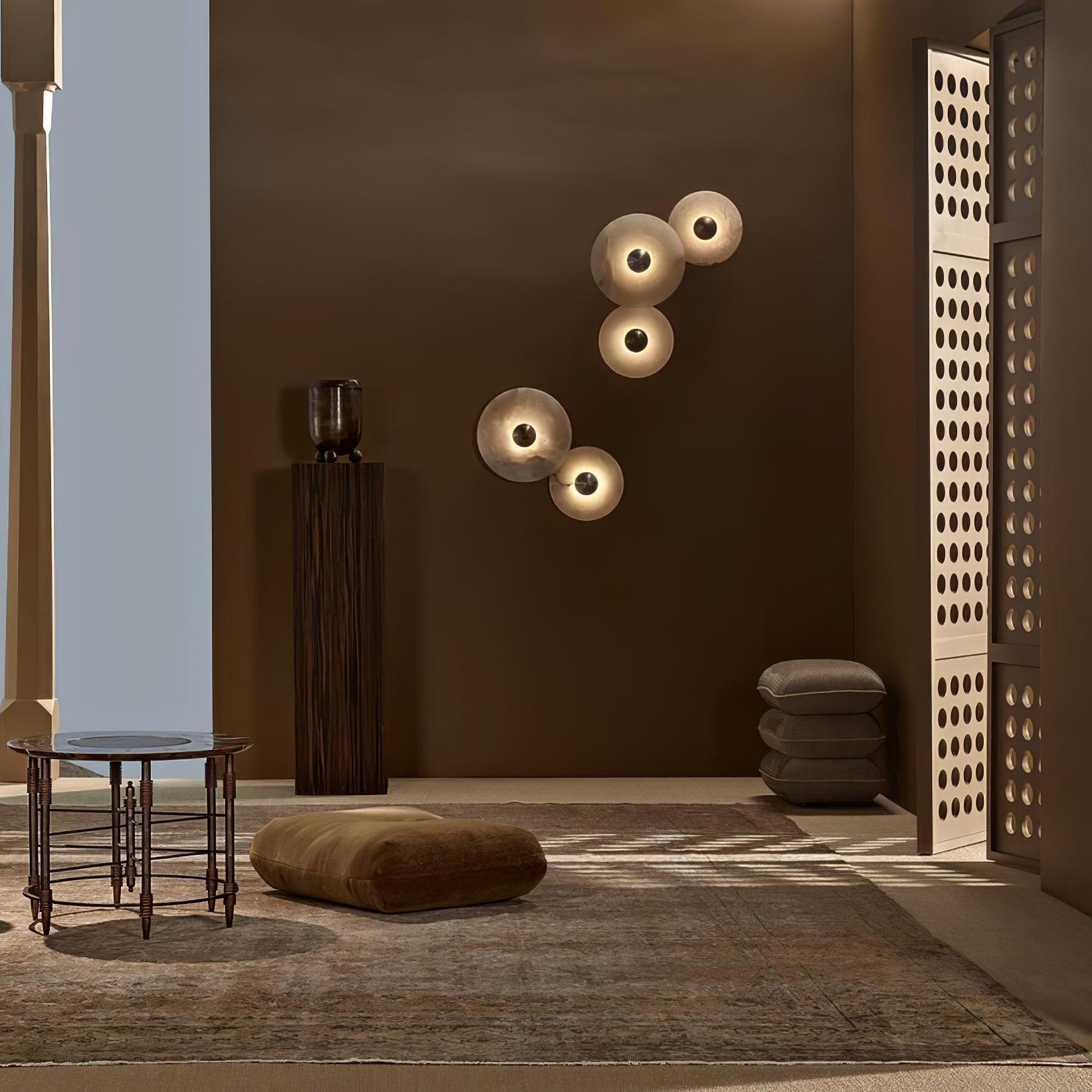 Abstract Wall Light | Overlapping Alabaster Stone Discs Multi Sconce