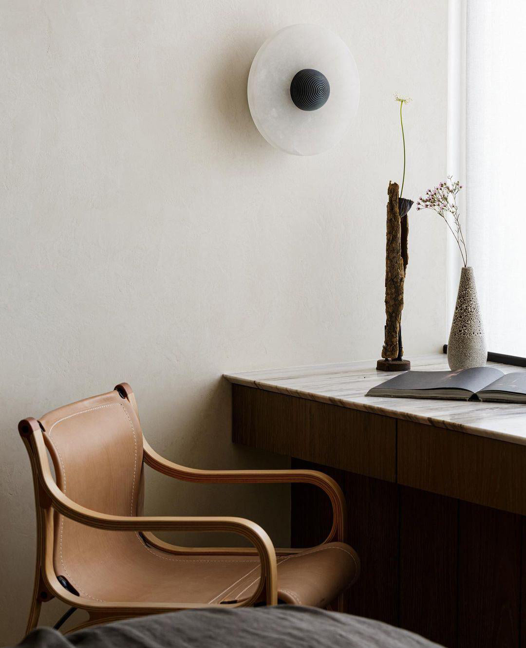 Geometric Wall Light | Translucent Alabaster Stone Disc Sconce Fixture