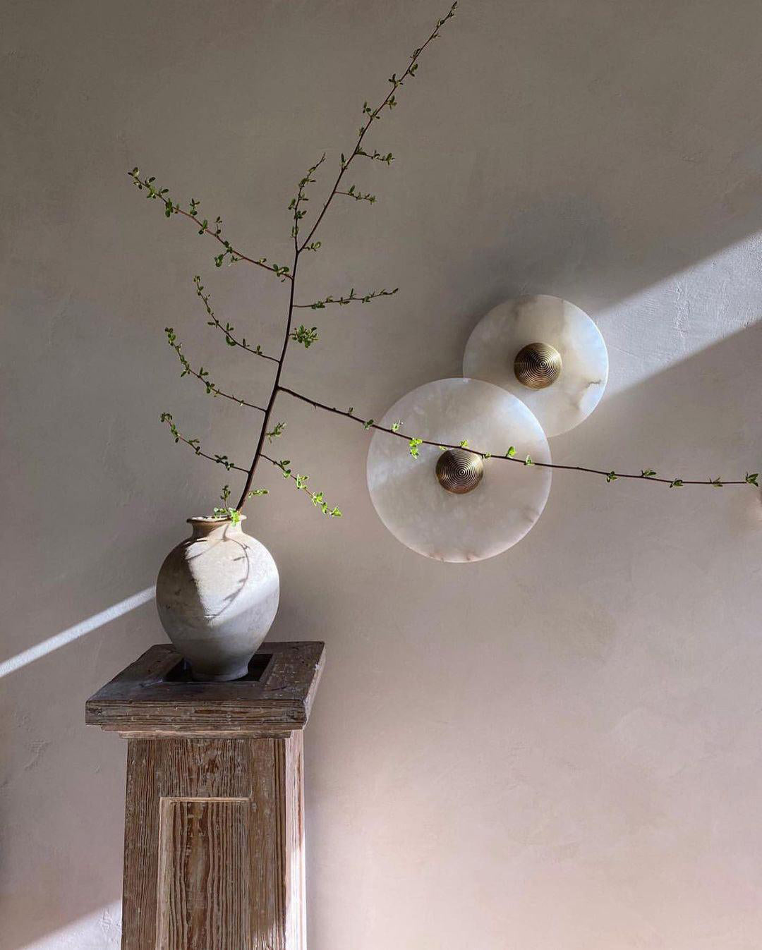 Geometric Wall Light | Translucent Alabaster Stone Disc Sconce Fixture