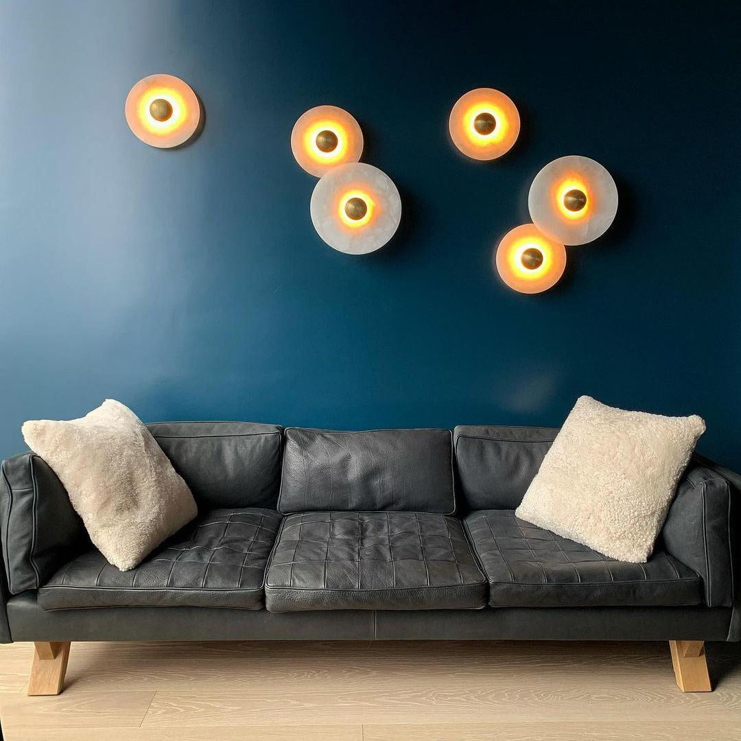 Geometric Wall Light | Translucent Alabaster Stone Disc Sconce Fixture