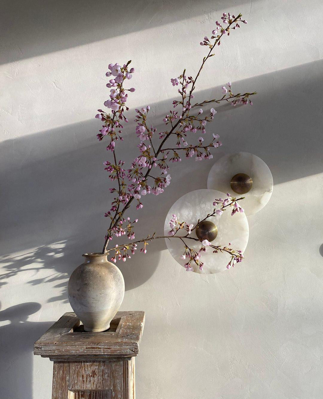 Geometric Wall Light | Translucent Alabaster Stone Disc Sconce Fixture