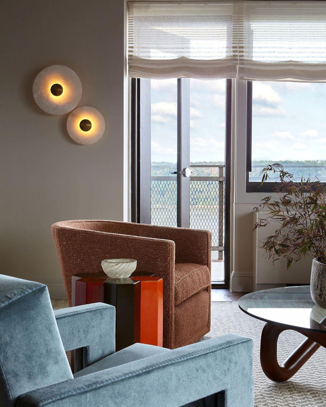 Geometric Wall Light | Translucent Alabaster Stone Disc Sconce Fixture