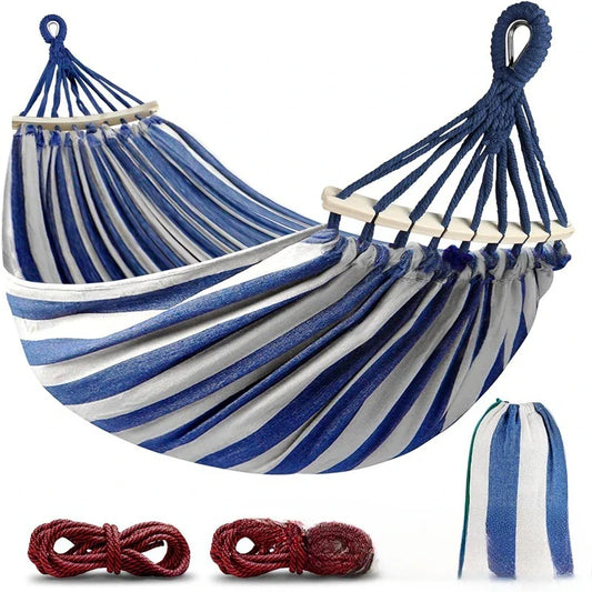 Double Canvas Hammock with Wooden Spreader Bars