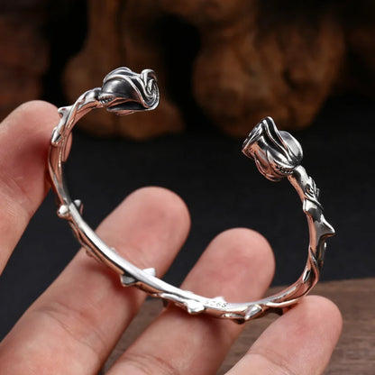 Freyja Floral Viking Torque Bracelet – 925 Sterling Silver