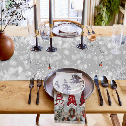 Grey Christmas Table Runner | Gnome and Snowflake Design