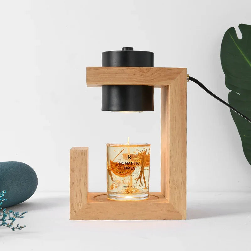 Modern Wood Block Candle Warmer Lamp