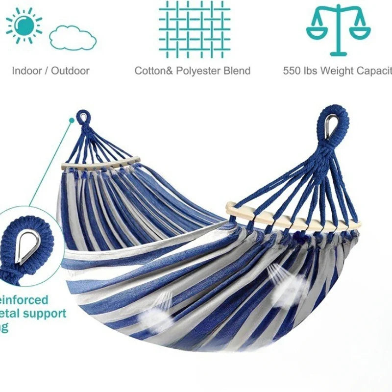 Double Canvas Hammock with Wooden Spreader Bars