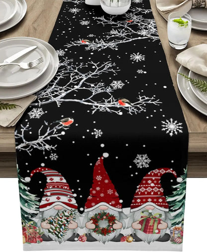 Grey Christmas Table Runner | Gnome and Snowflake Design