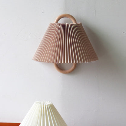 Modern Wall Sconce | Wooden Arm with Pleated Shade