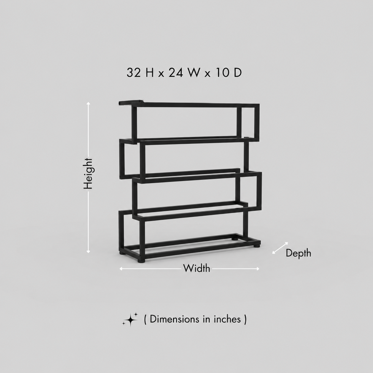 Modern 4-tier metal shoe rack dimensions: 32 inch height × 24 inch width × 10 inch depth (80 × 60 × 25 cm)