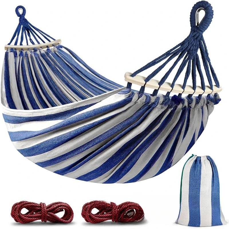 Double Canvas Hammock with Wooden Spreader Bars