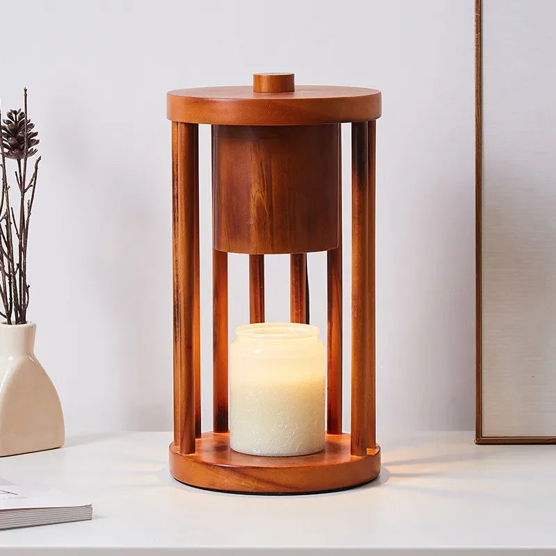 Lantern-Style Wooden Candle Warmer Lamp