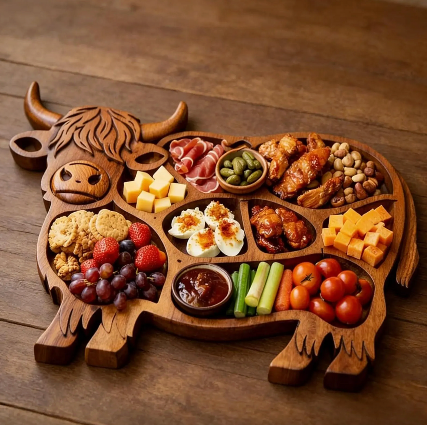 Cow Shaped Charcuterie Board | Rustic Wood Longhorn Design