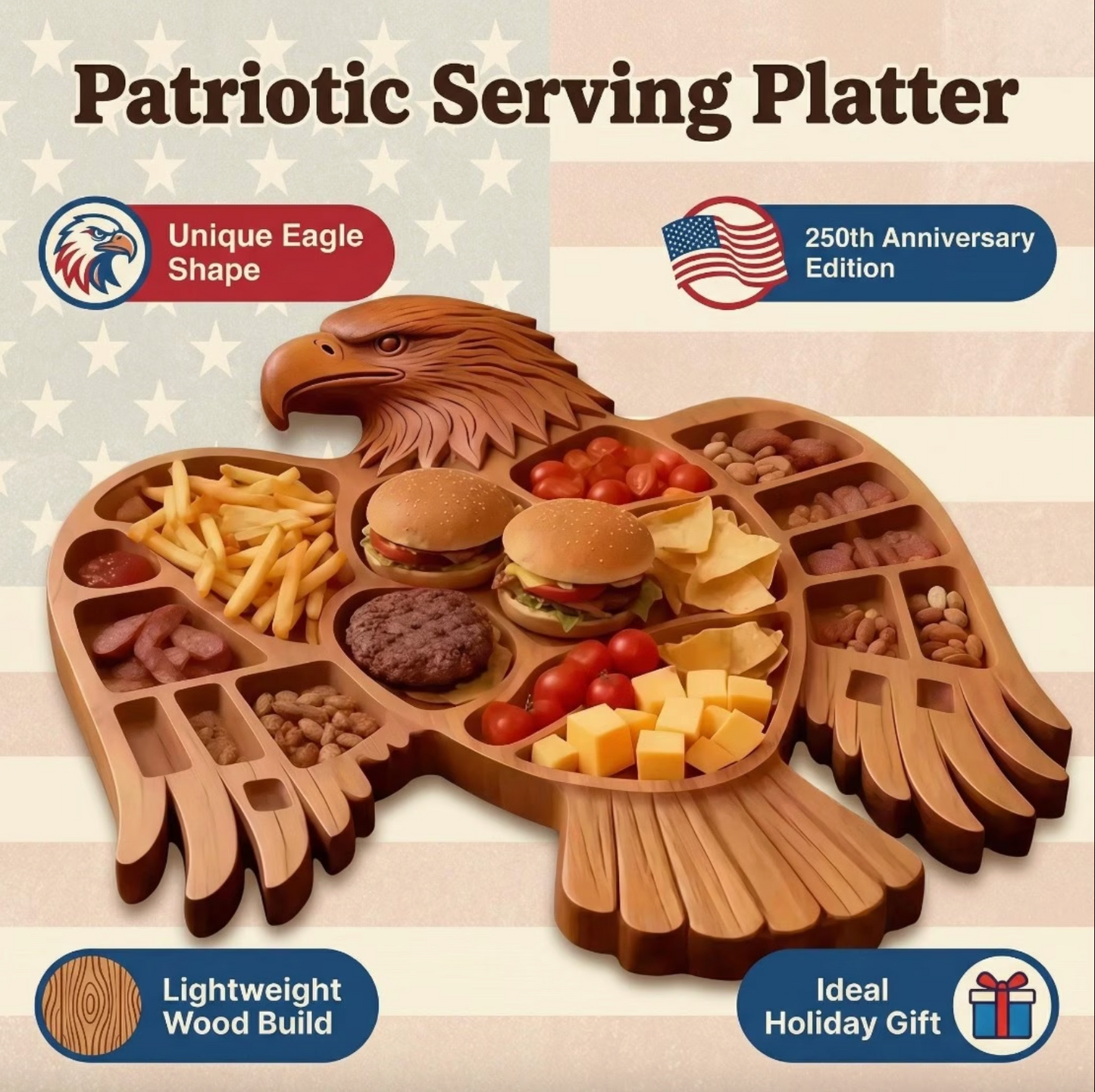 Eagle Shaped Charcuterie Board | Wood Patriotic Bird Design