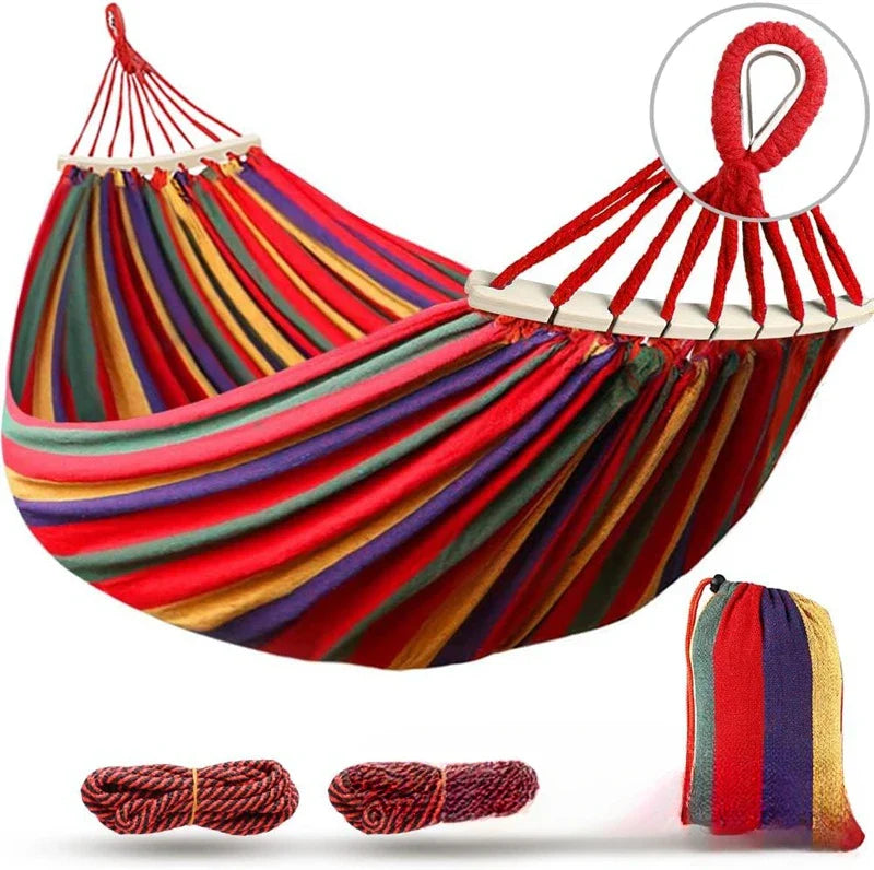 Double Canvas Hammock with Wooden Spreader Bars