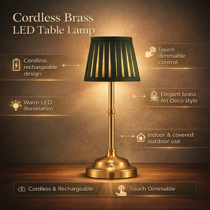 Cordless Rechargeable Brass LED Table Lamp