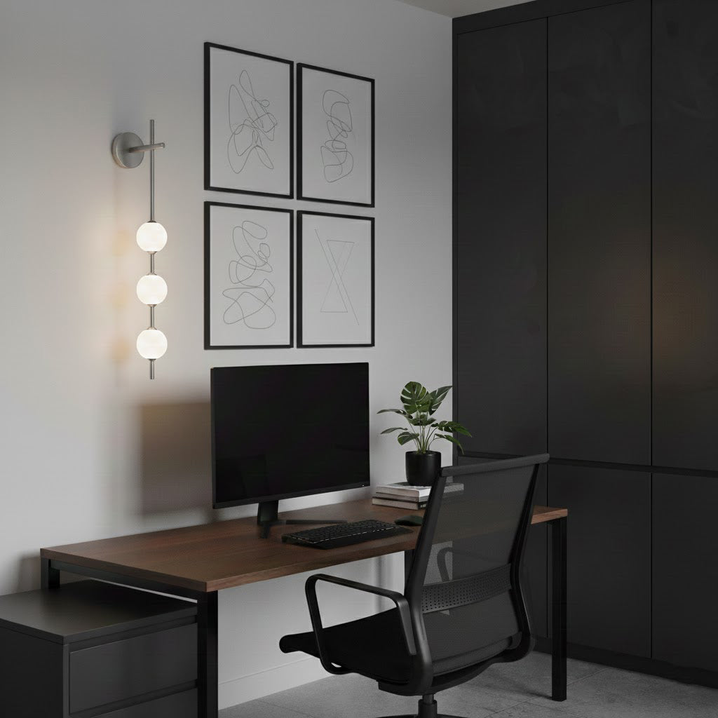Vertical Wall Light | Dual Frosted Globes Linear Sconce Fixture