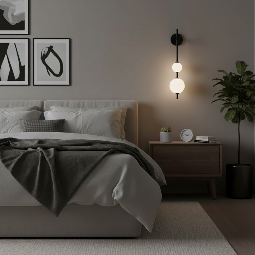 Vertical Wall Light | Dual Frosted Globes Linear Sconce Fixture