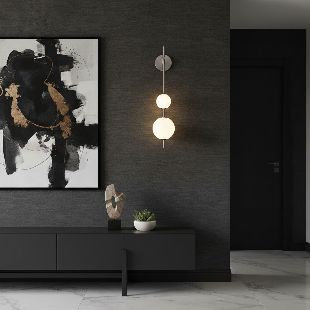 Vertical Wall Light | Dual Frosted Globes Linear Sconce Fixture