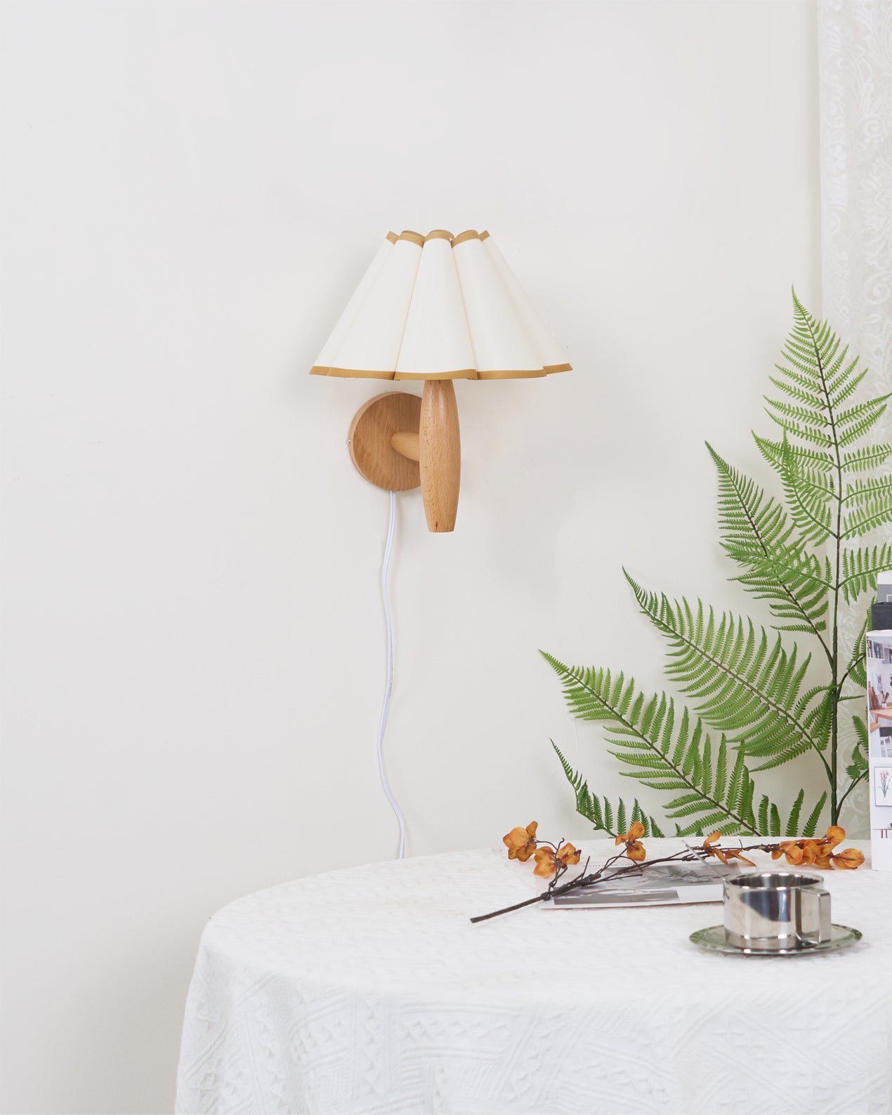 Vintage Wall Light | Pleated Shade Plug In Hanging Cord Sconce