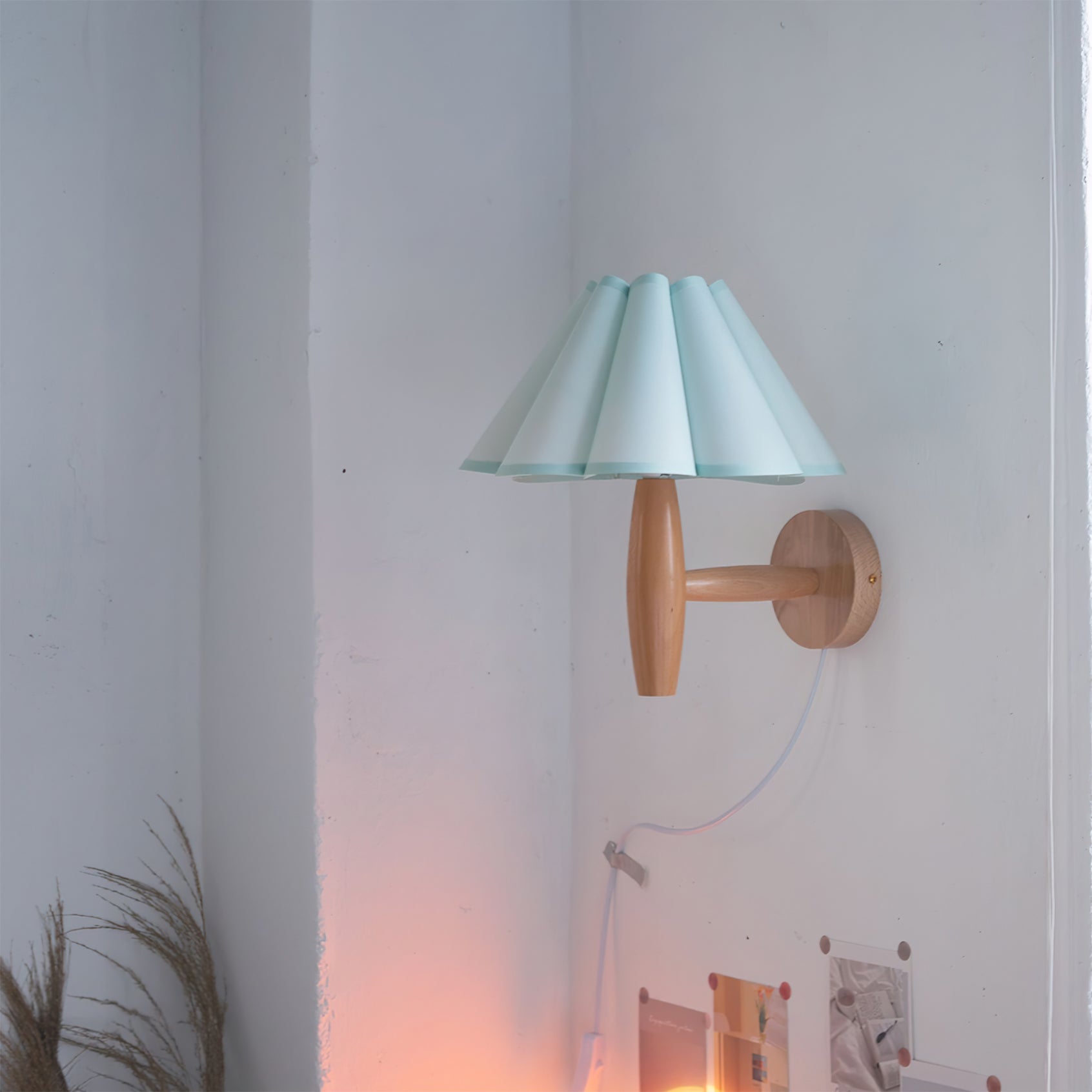 Vintage Wall Light | Pleated Shade Plug In Hanging Cord Sconce