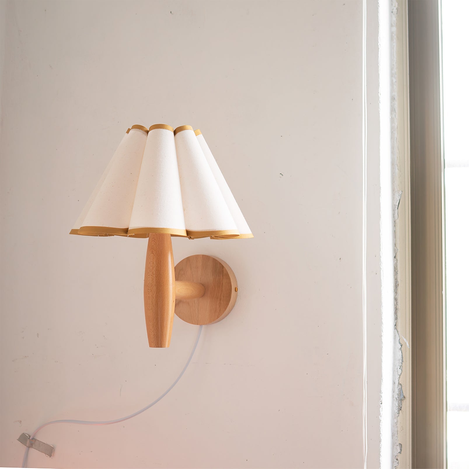 Vintage Wall Light | Pleated Shade Plug In Hanging Cord Sconce