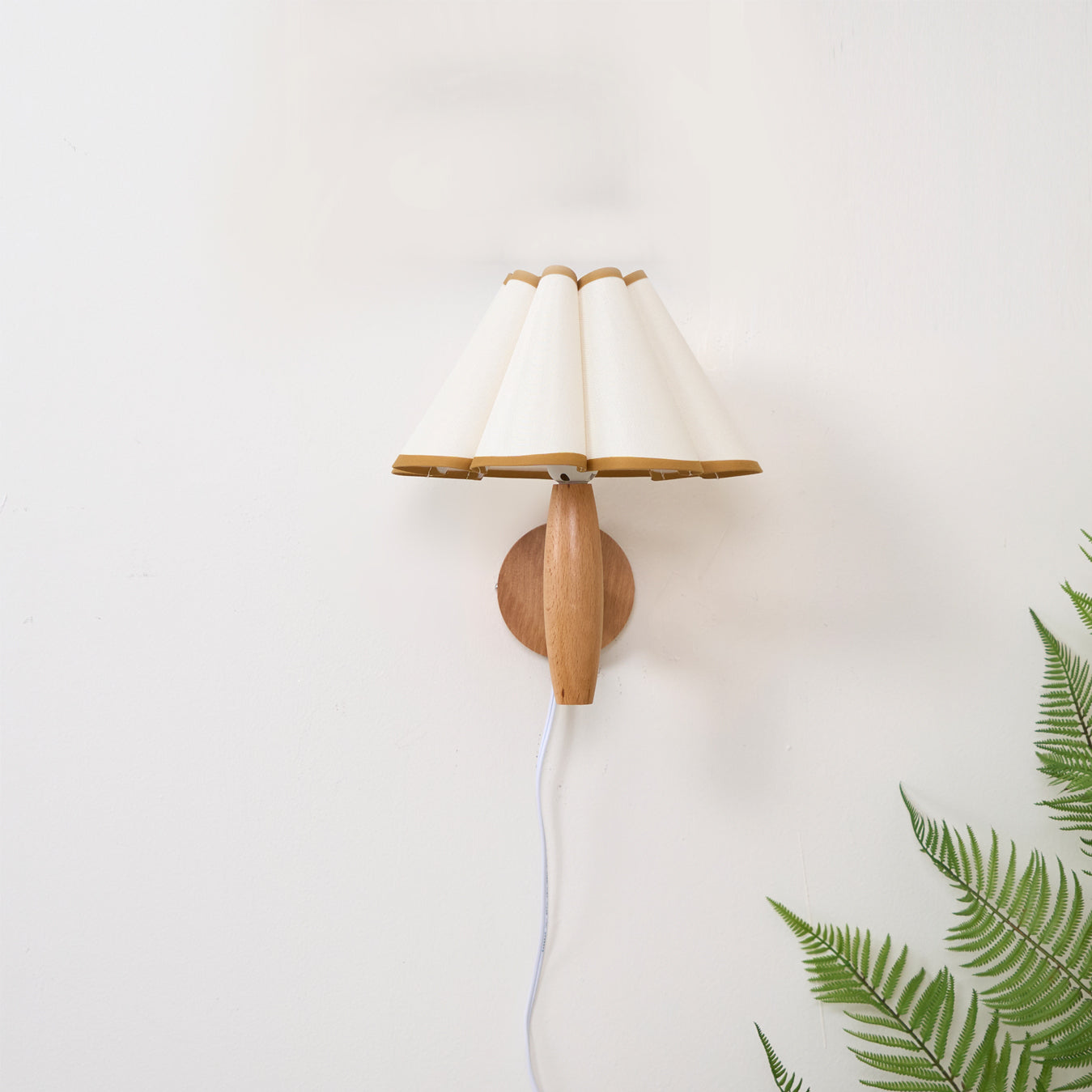 Vintage Wall Light | Pleated Shade Plug In Hanging Cord Sconce