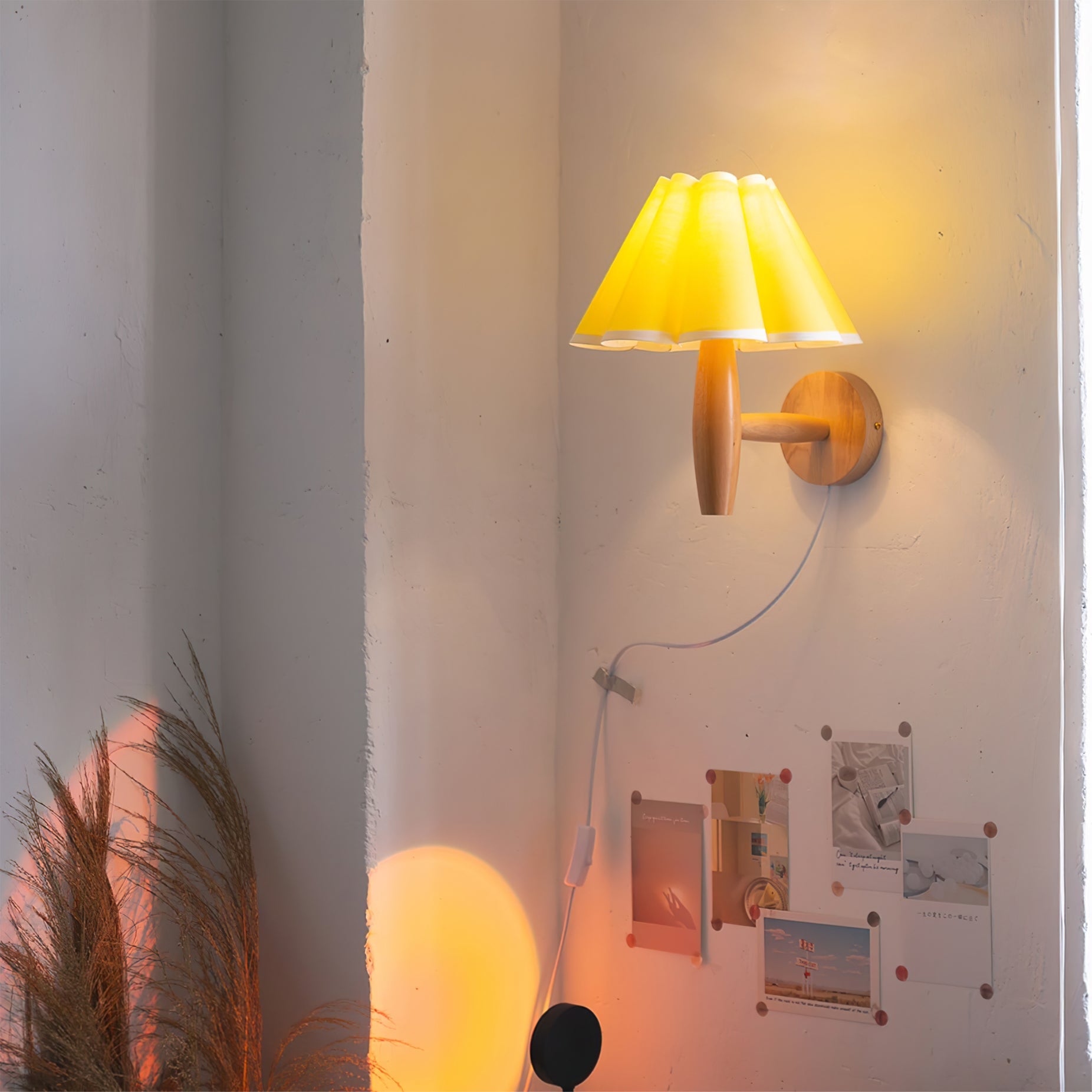 Vintage Wall Light | Pleated Shade Plug In Hanging Cord Sconce