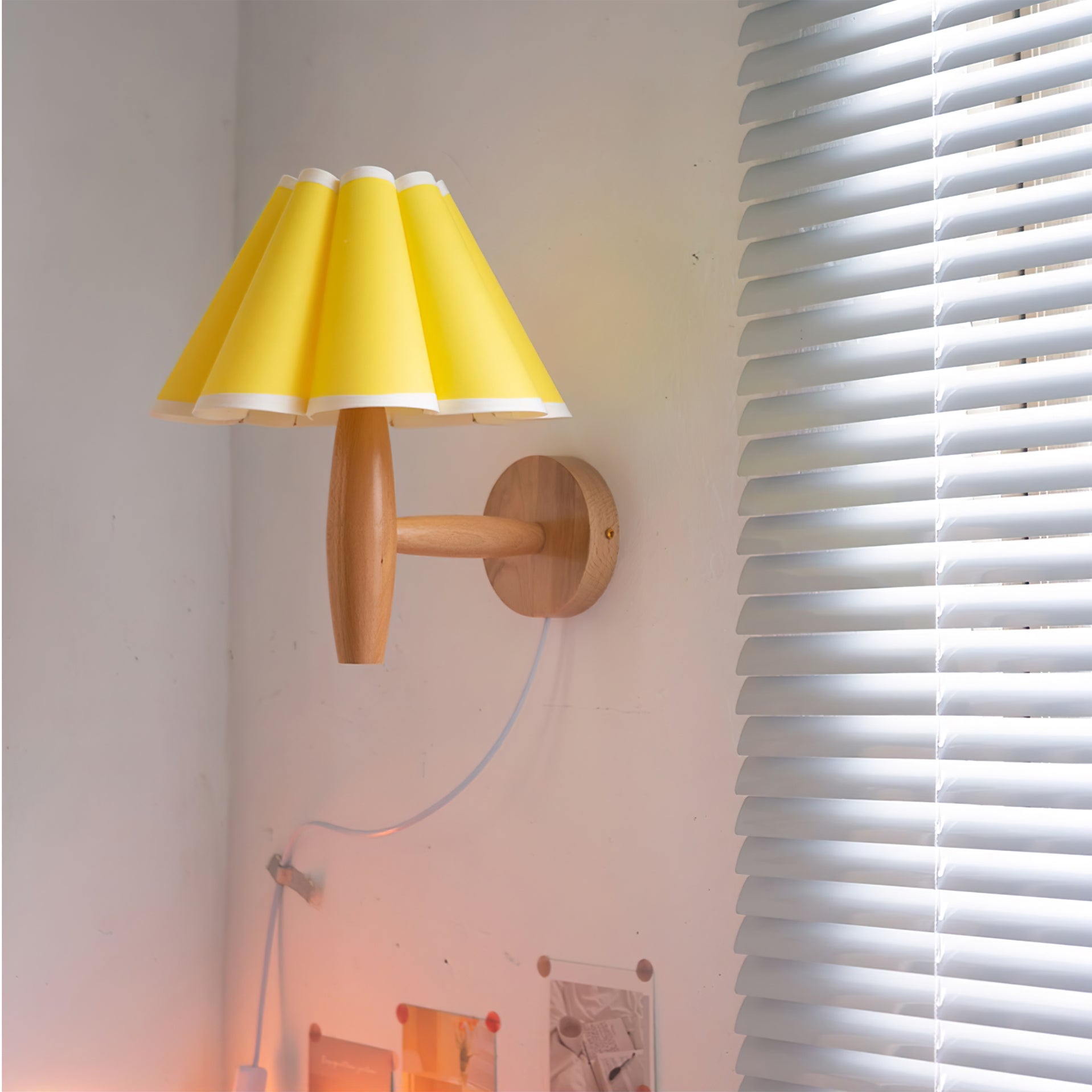 Vintage Wall Light | Pleated Shade Plug In Hanging Cord Sconce