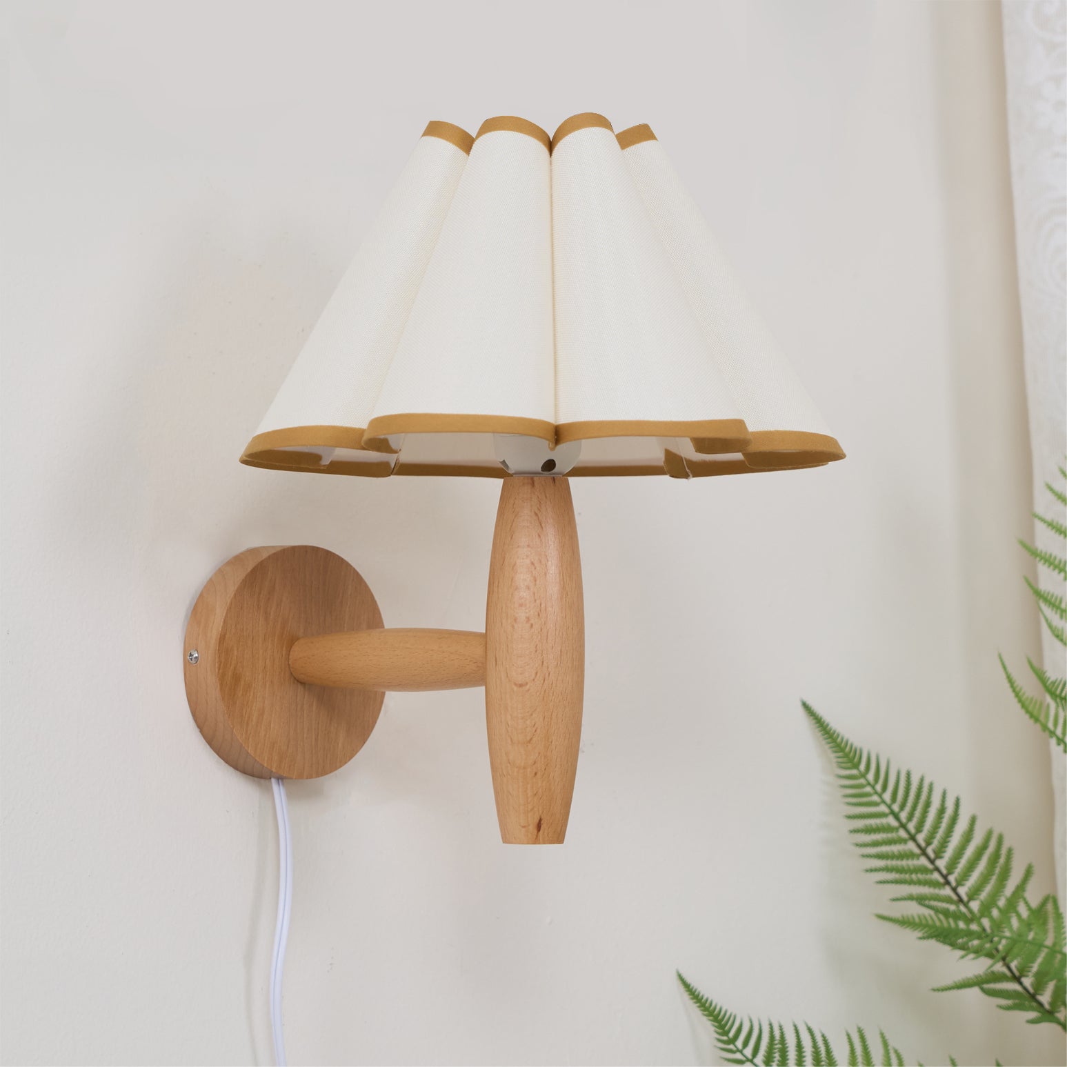 Vintage Wall Light | Pleated Shade Plug In Hanging Cord Sconce