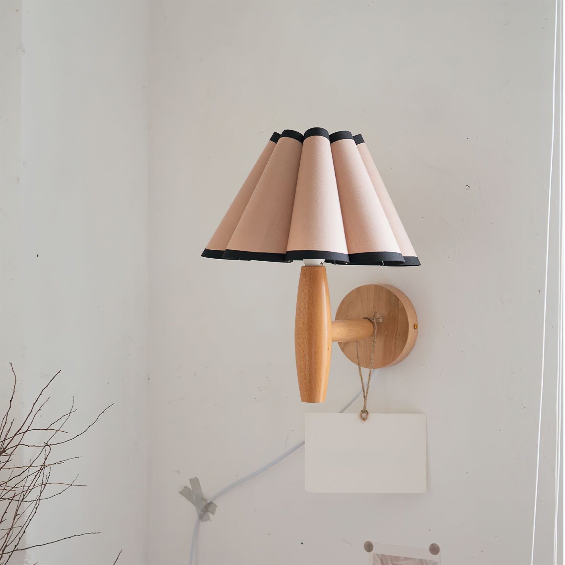 Vintage Wall Light | Pleated Shade Plug In Hanging Cord Sconce
