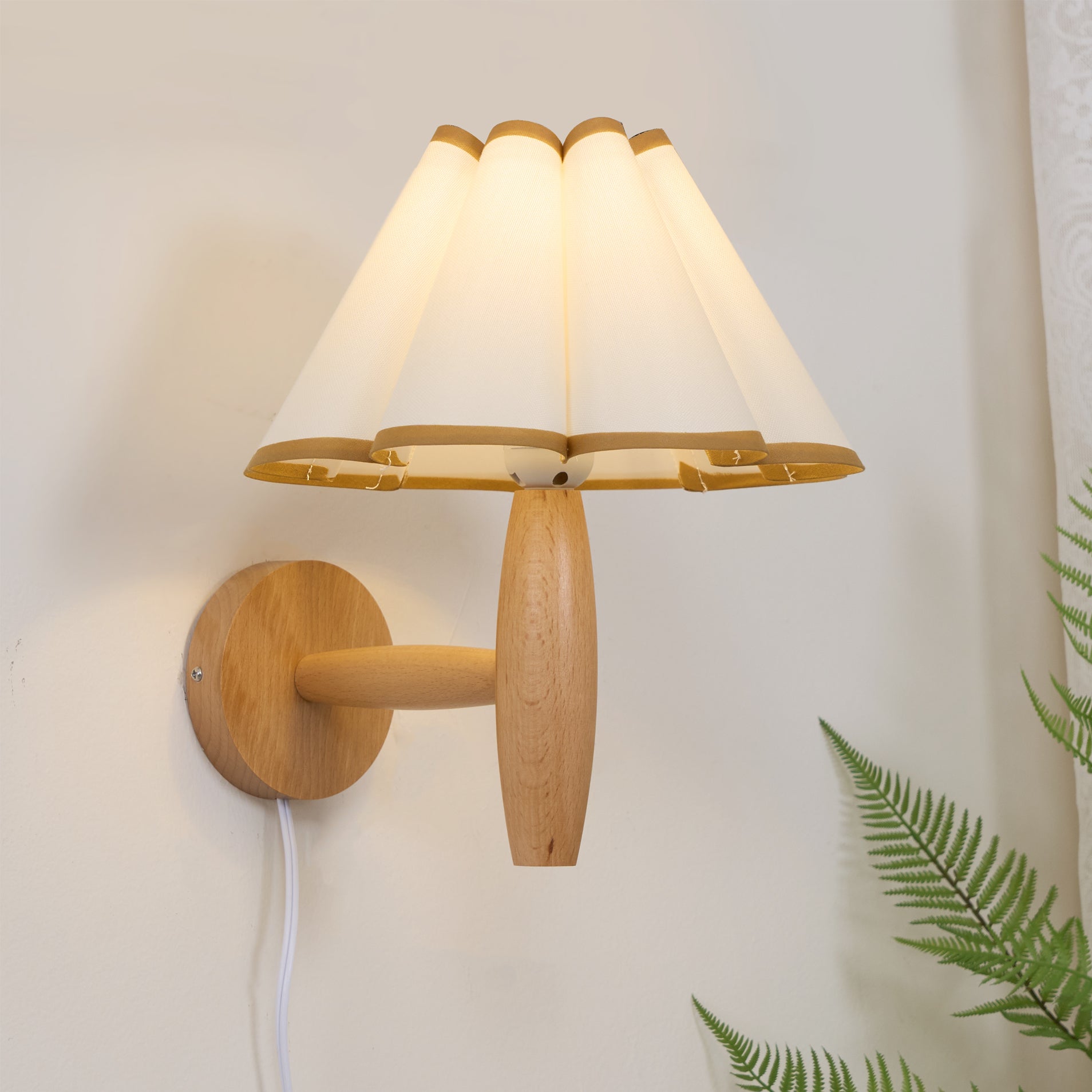 Vintage Wall Light | Pleated Shade Plug In Hanging Cord Sconce