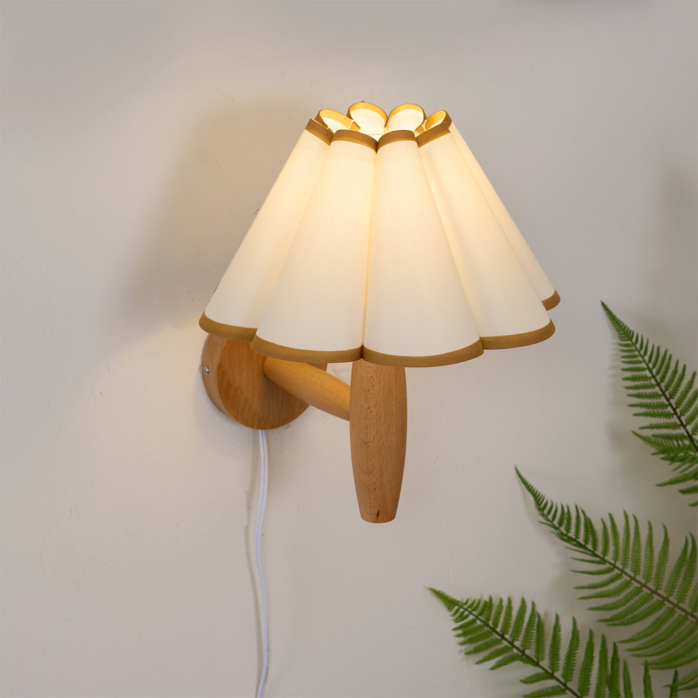 Vintage Wall Light | Pleated Shade Plug In Hanging Cord Sconce