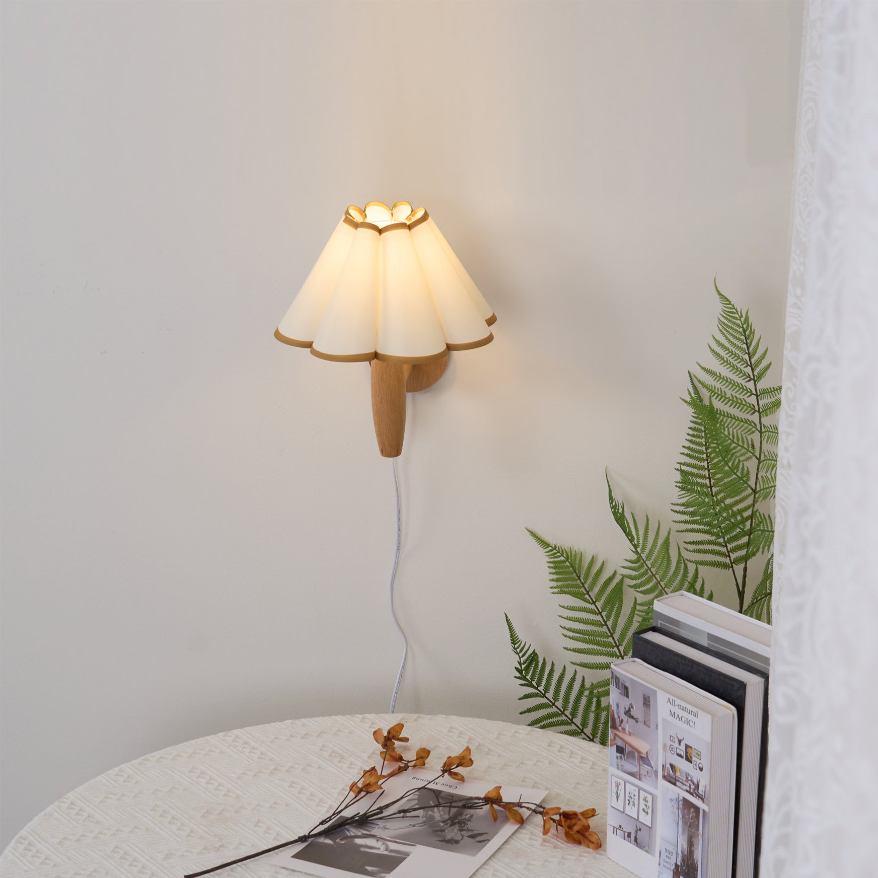 Vintage Wall Light | Pleated Shade Plug In Hanging Cord Sconce
