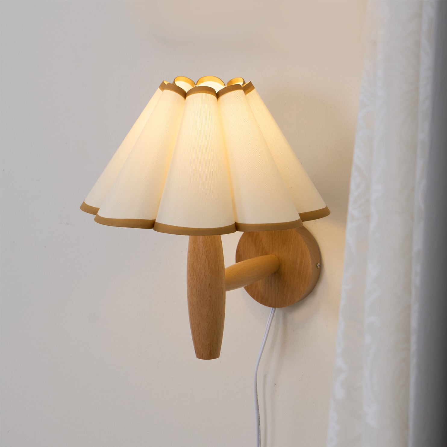 Vintage Wall Light | Pleated Shade Plug In Hanging Cord Sconce