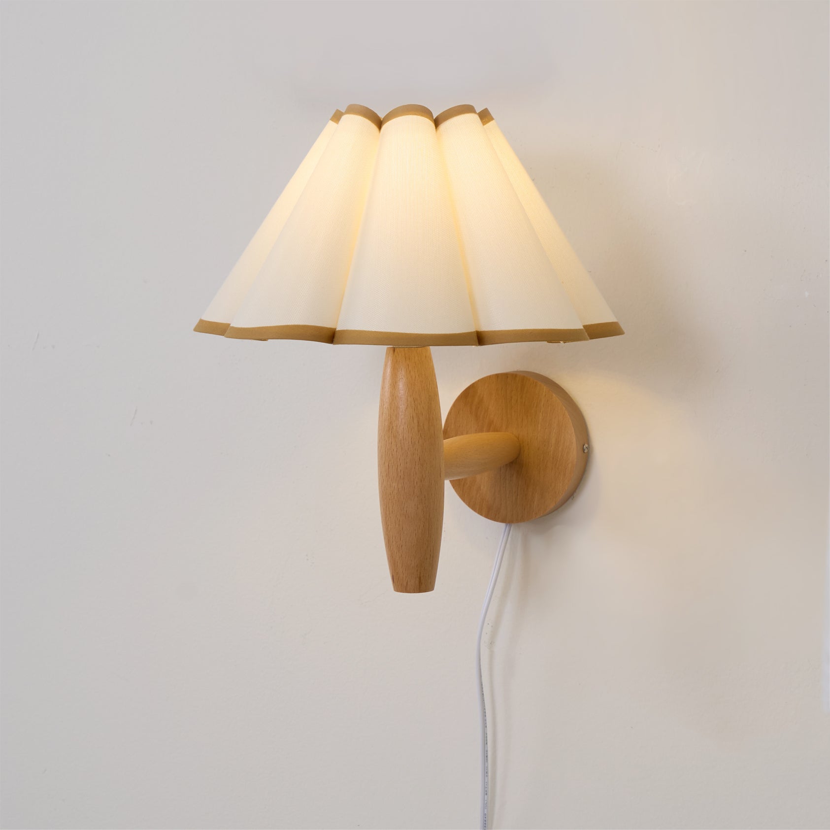 Vintage Wall Light | Pleated Shade Plug In Hanging Cord Sconce