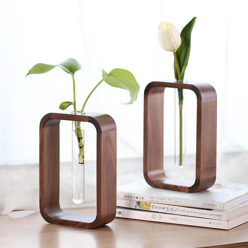 Wood Frame Glass Plant Vase