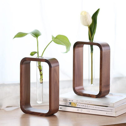 Wood Frame Glass Plant Vase