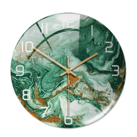 Designer Marble Wall Clock | Modern Green Aesthetic Timepiece
