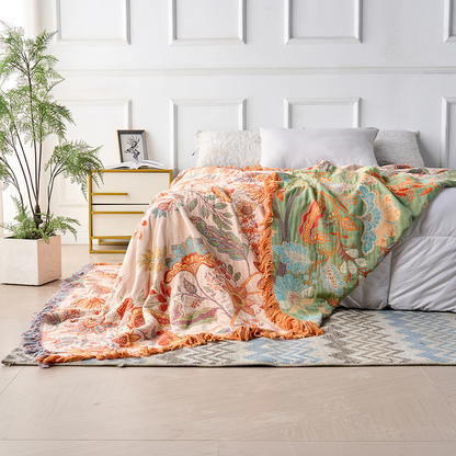 Rustic Boho Throw Blanket | Intricate Floral Woven Pattern