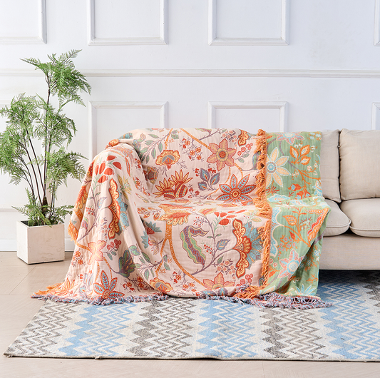 Rustic Boho Throw Blanket | Intricate Floral Woven Pattern